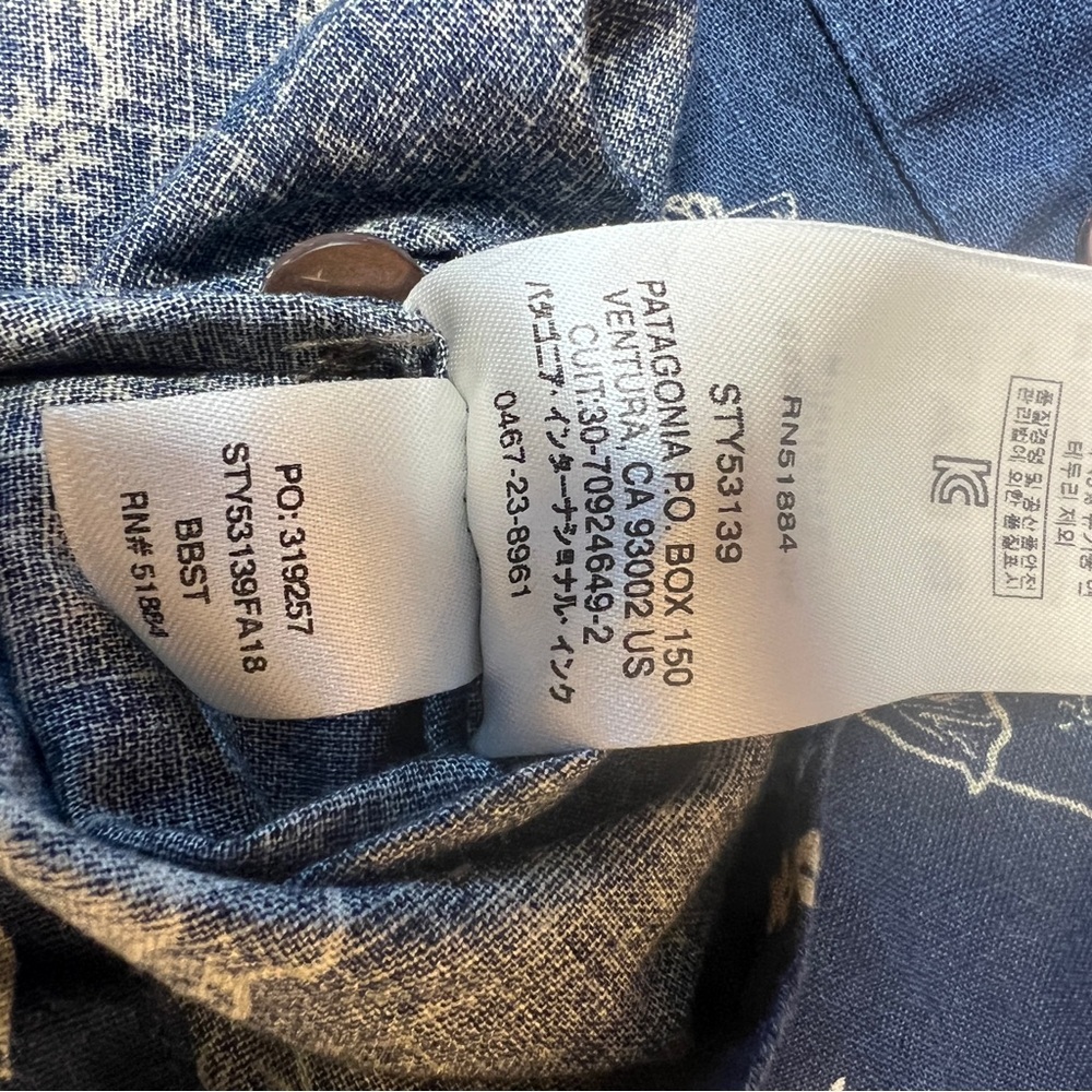 Patagonia Button Down Shirt Hemp Organic Cotton Men's Large Blue Navy Go Solar - Picture 13 of 13